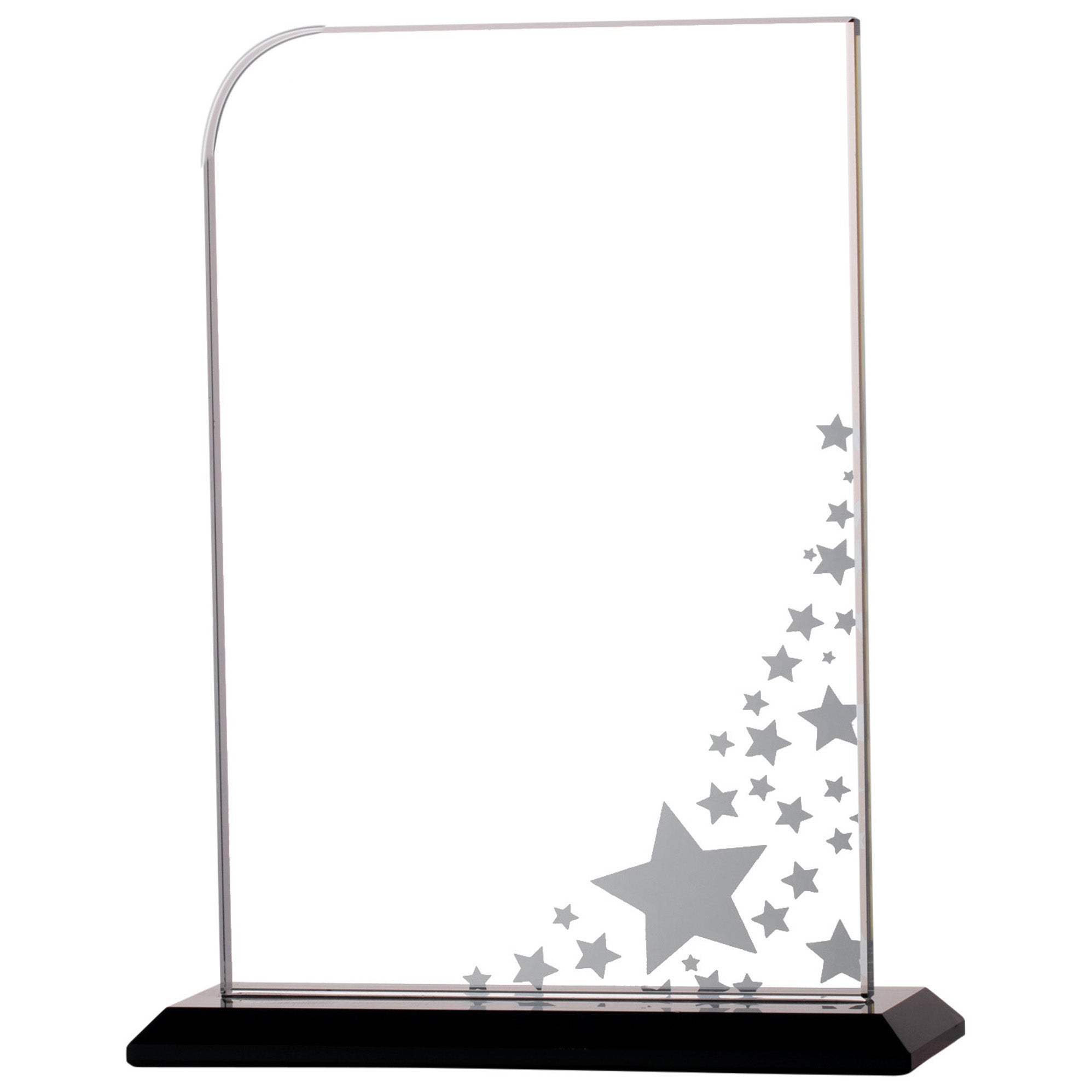 Portrait Glass Award with Stars Detailing on Black Base