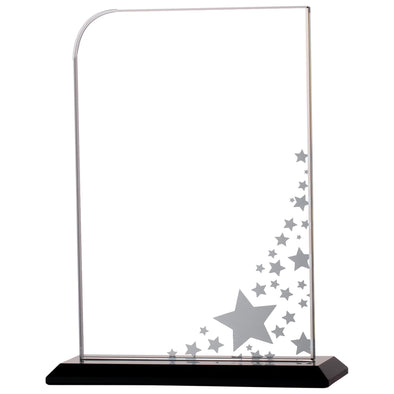 6.25" Portrait Glass Award with Stars Detailing on Black Base