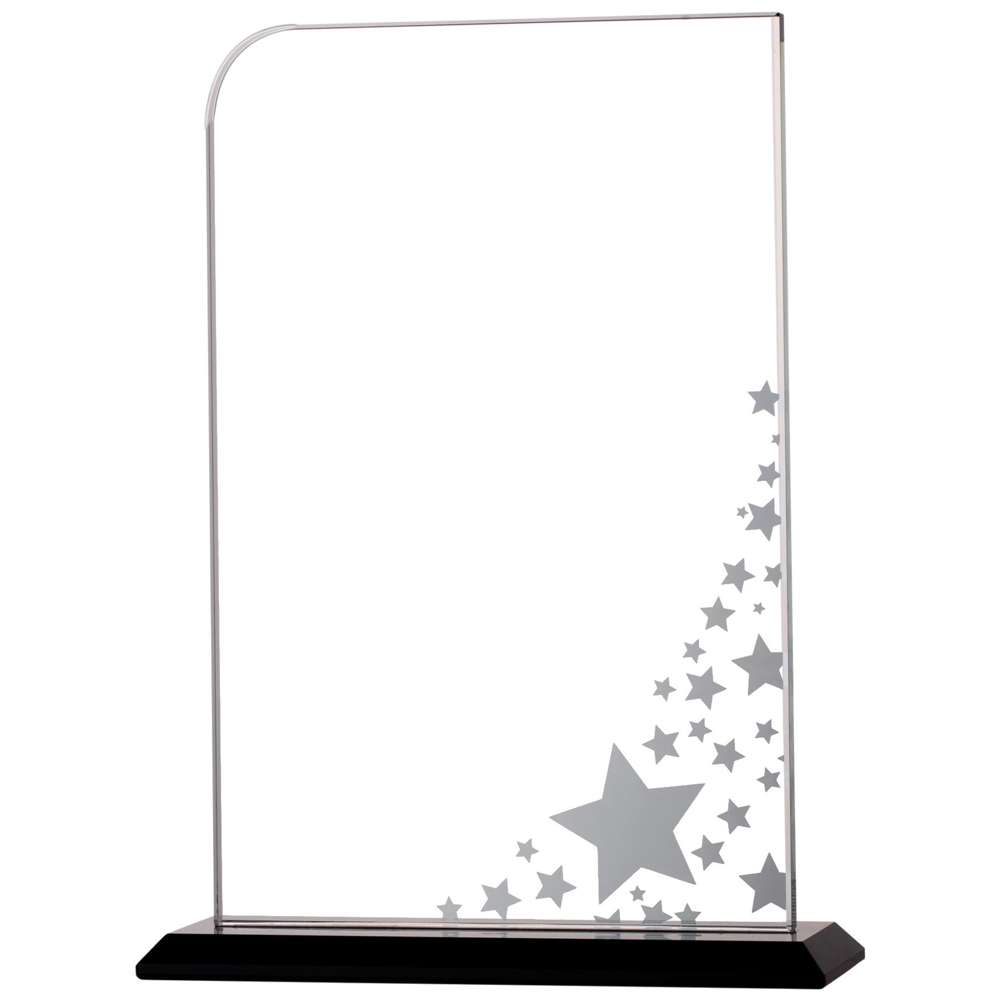 Portrait Glass Award with Stars Detailing on Black Base