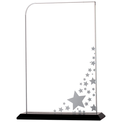 7.75" Portrait Glass Award with Stars Detailing on Black Base