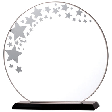 7" Circle Glass Award with Stars Detailing on Black Base