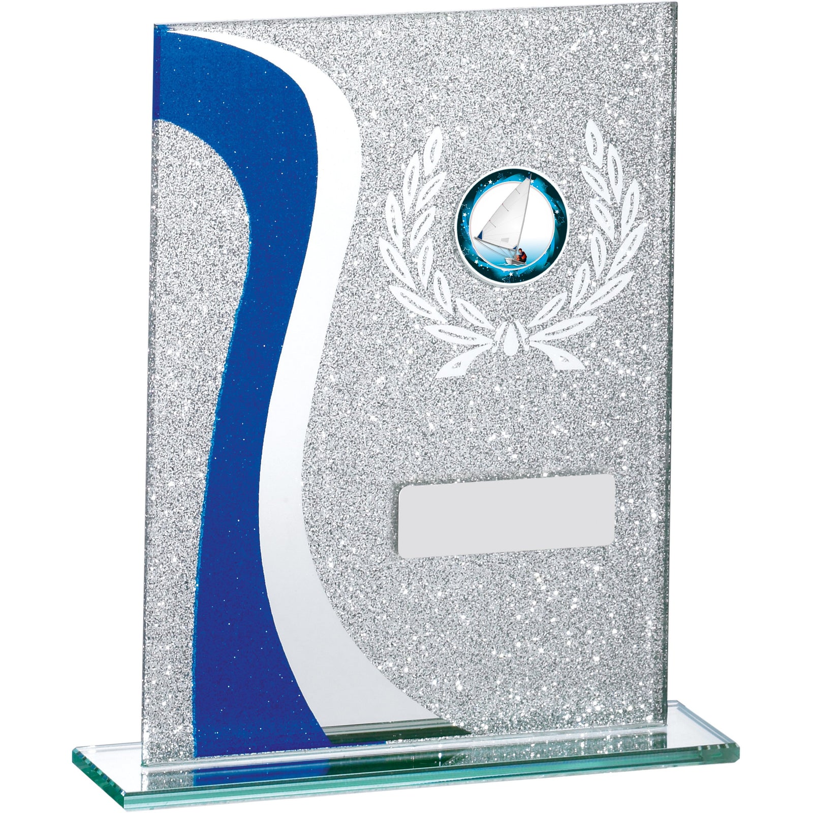 Blue Swirl Glitter Glass Award