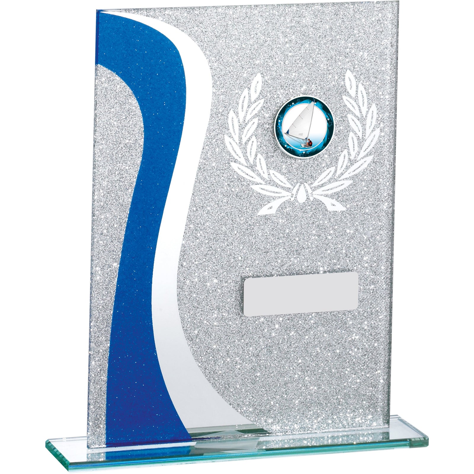 Blue Swirl Glitter Glass Award