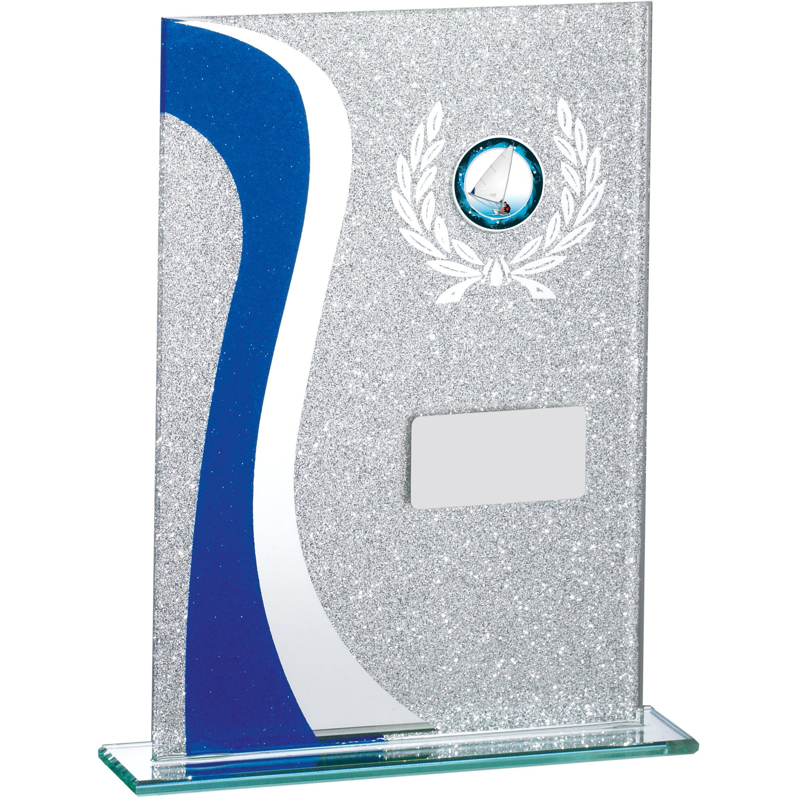 Blue Swirl Glitter Glass Award