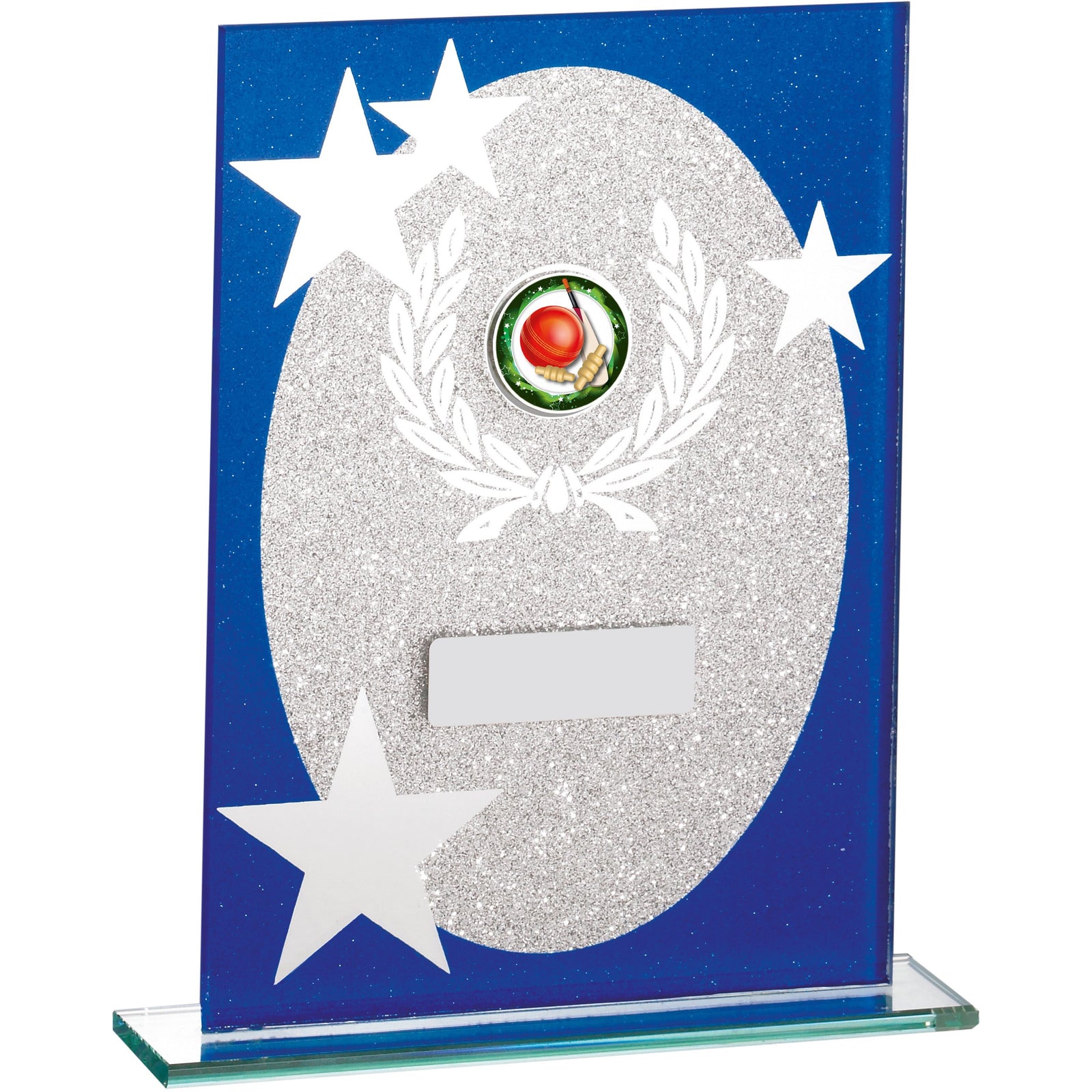 Blue Star Oval Glitter Glass Award