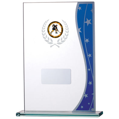 7.25" Blue Star Rectangle Glass Award with Personalised Plate and 1" Centre