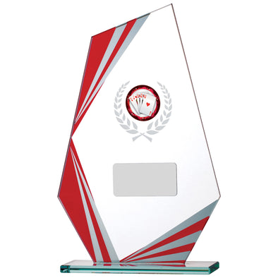 8" Red Peak Stripe Clear Glass Award with Personalised Plate and 1" Centre