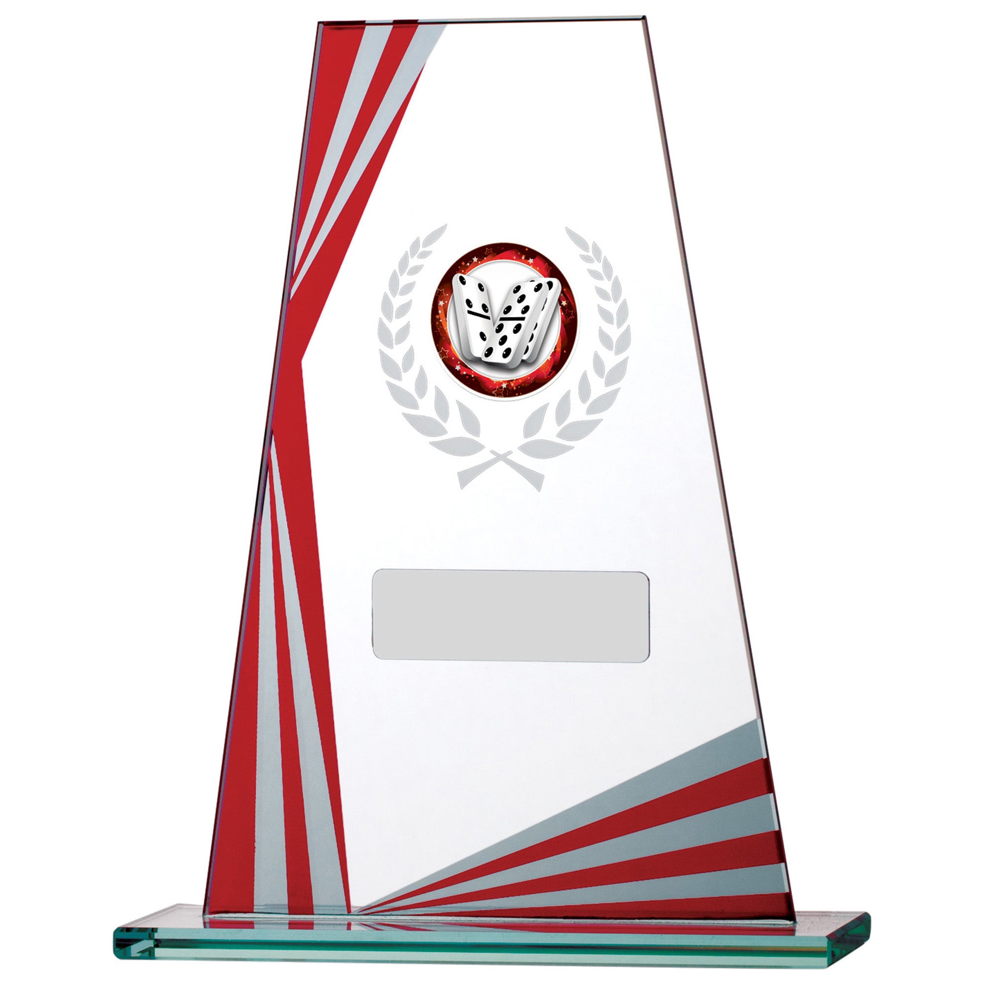 Red Plaque Stripe Clear Glass Award with Personalised Plate and 1" Centre