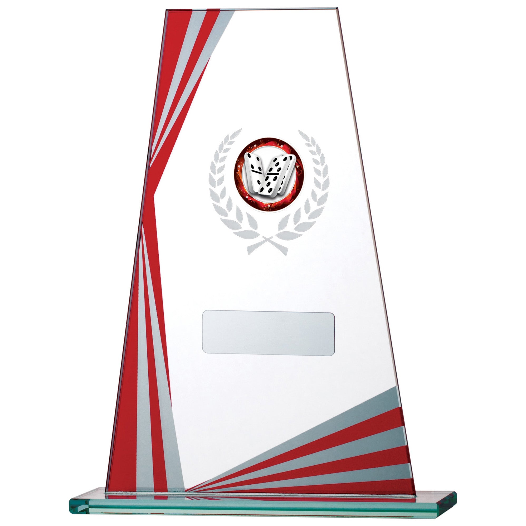 Red Plaque Stripe Clear Glass Award with Personalised Plate and 1" Centre
