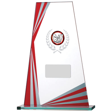 8" Red Plaque Stripe Clear Glass Award with Personalised Plate and 1" Centre