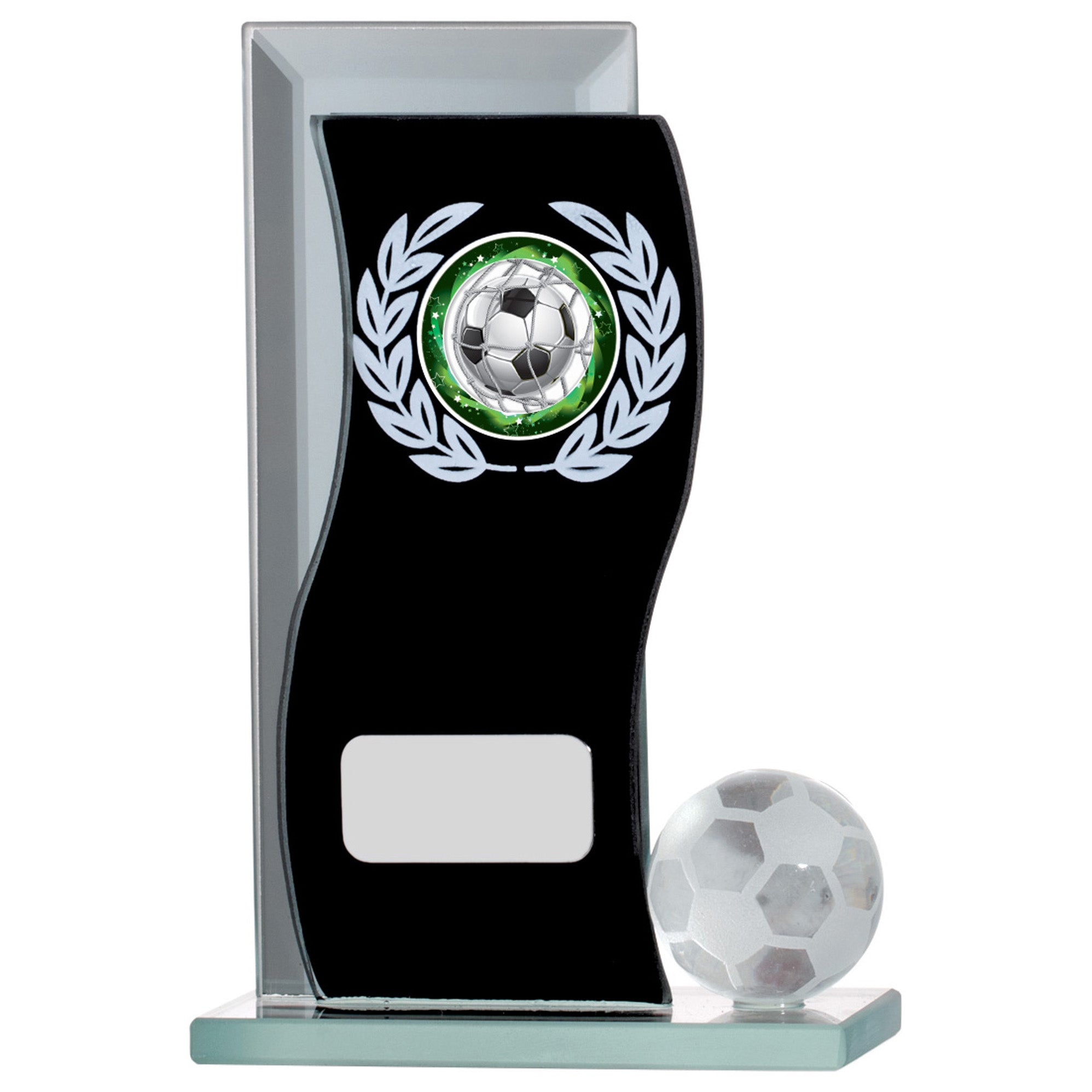 Black Mirrored Football Glass Award - Personalised Plate and 1" Centre