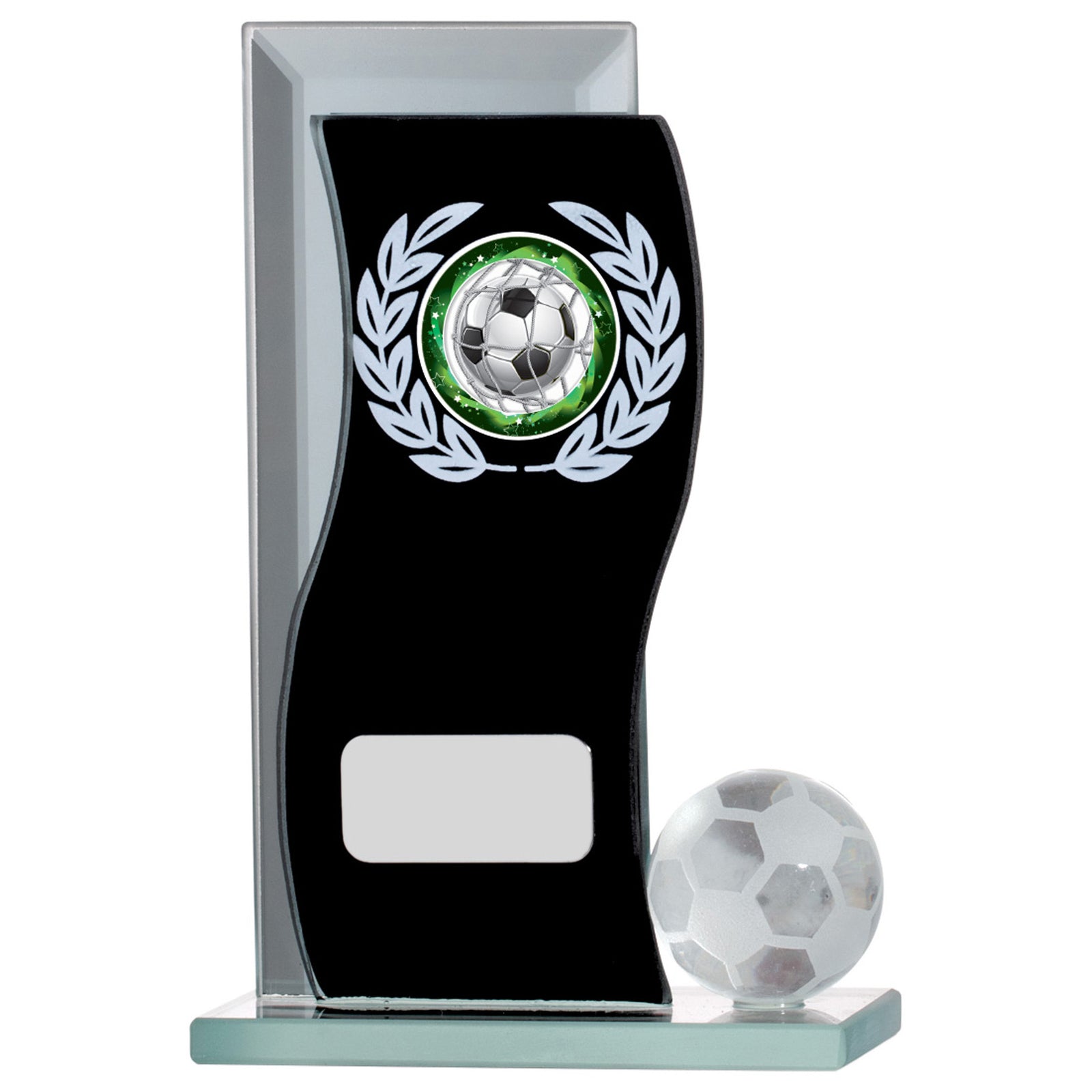 Black Mirrored Football Glass Award - Personalised Plate and 1