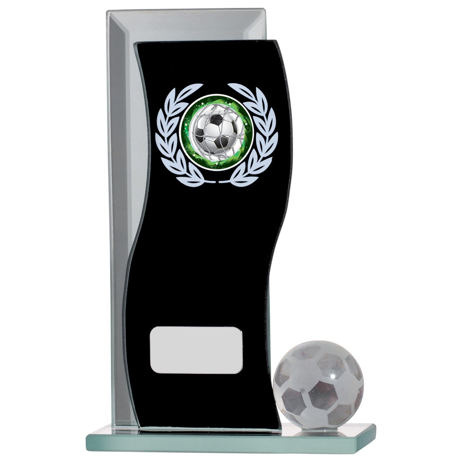 Black Mirrored Football Glass Award - Personalised Plate and 1