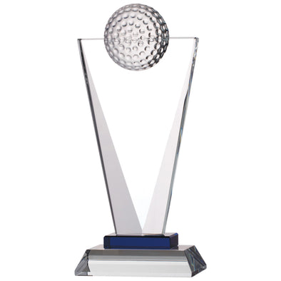 7.25" Engraved Triangular Glass Award with Golf Ball