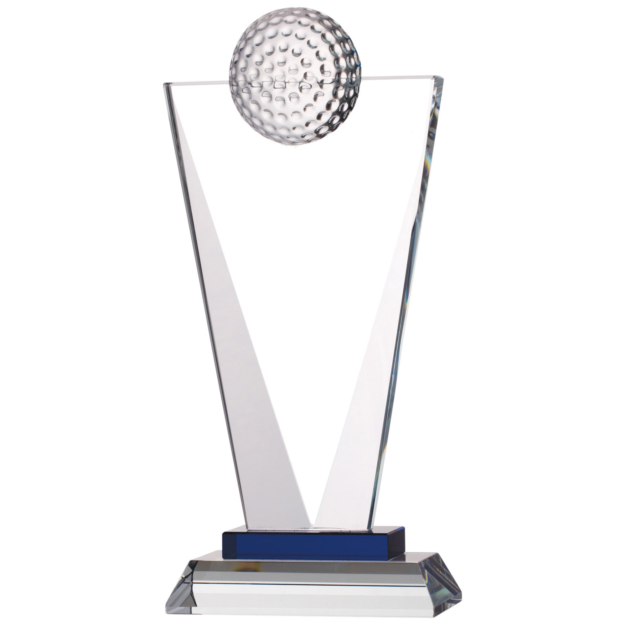 Engraved Triangular Glass Award with Golf Ball