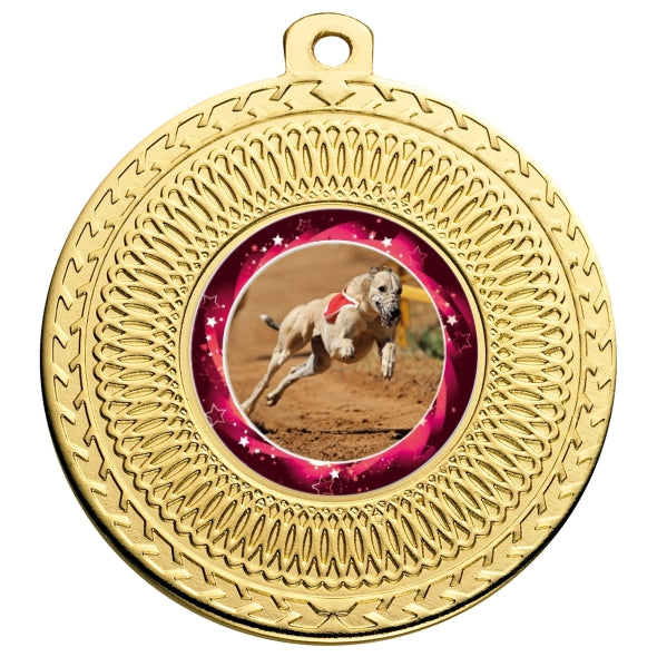 Greyhound Gold Swirl 50mm Medal