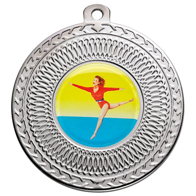Gymnastics Female Silver Swirl 50mm Medal
