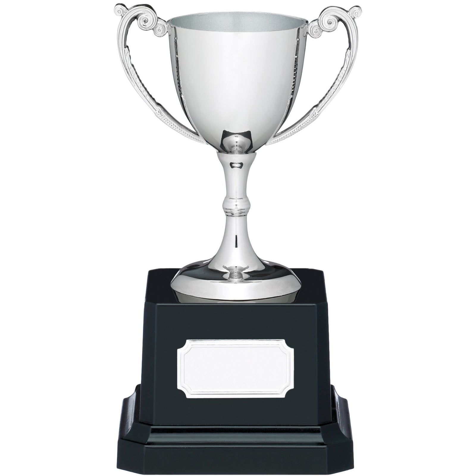 Nickel Plated Trophy Cup - Ornate Handles on Square Base