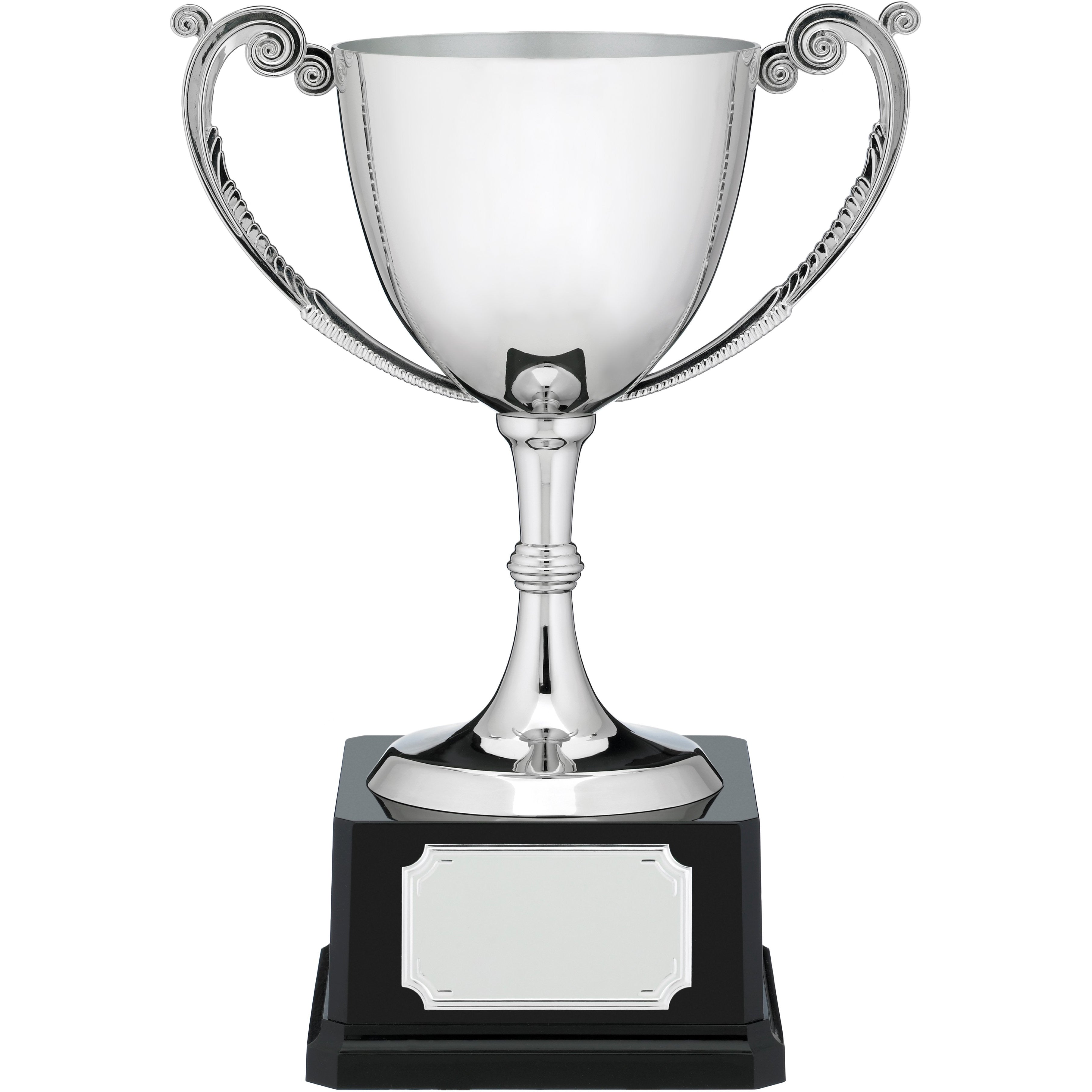 Nickel Plated Trophy Cup - Ornate Handles on Square Base