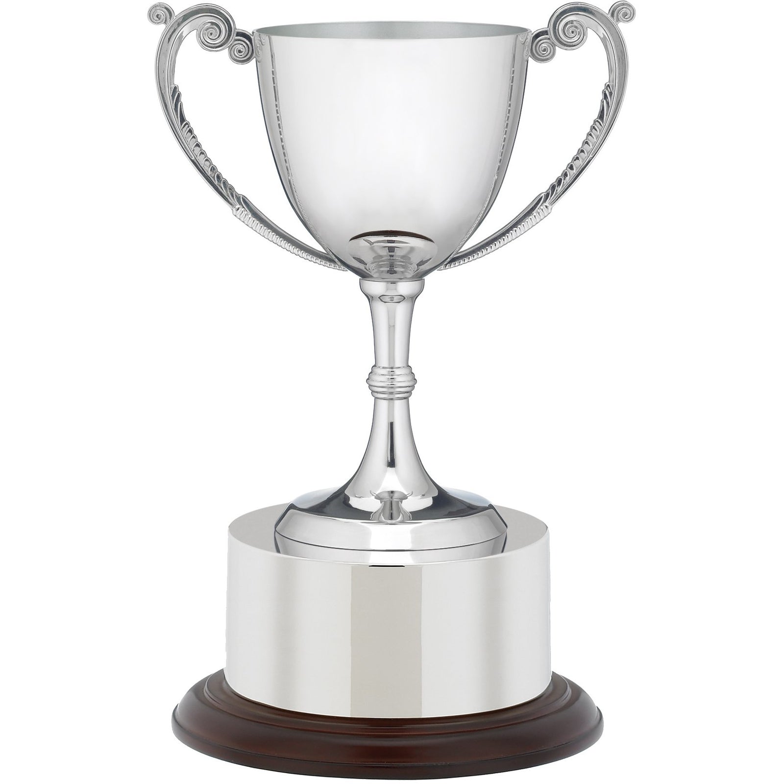 Recognition Silver Nickel Plated Presentation Cup with Wooden Base and Plinth Band 17cm (6.75