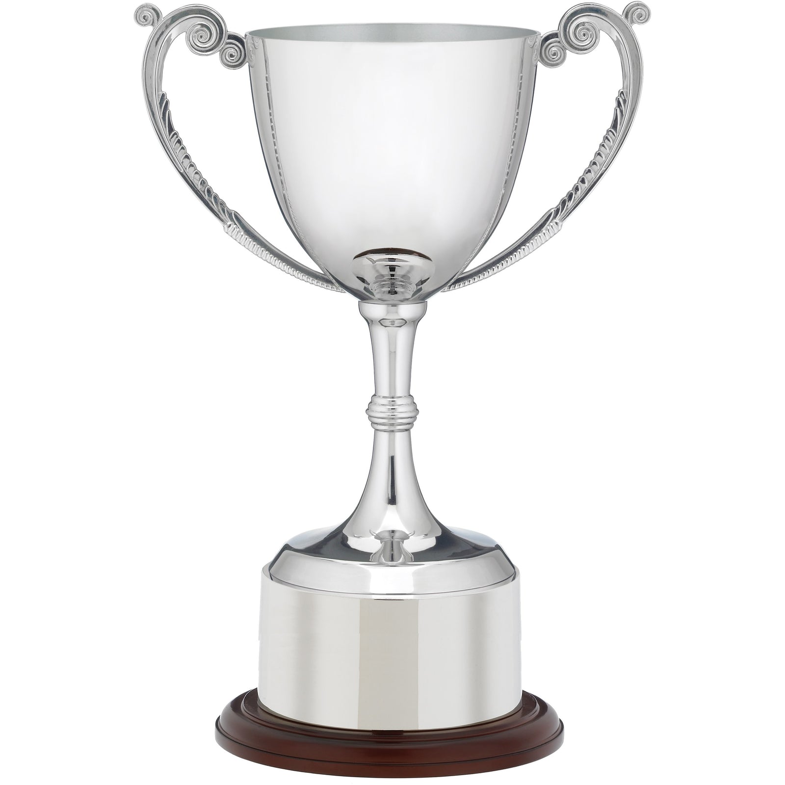Recognition Silver Nickel Plated Presentation Cup with Wooden Base and Plinth Band 31cm (12.25