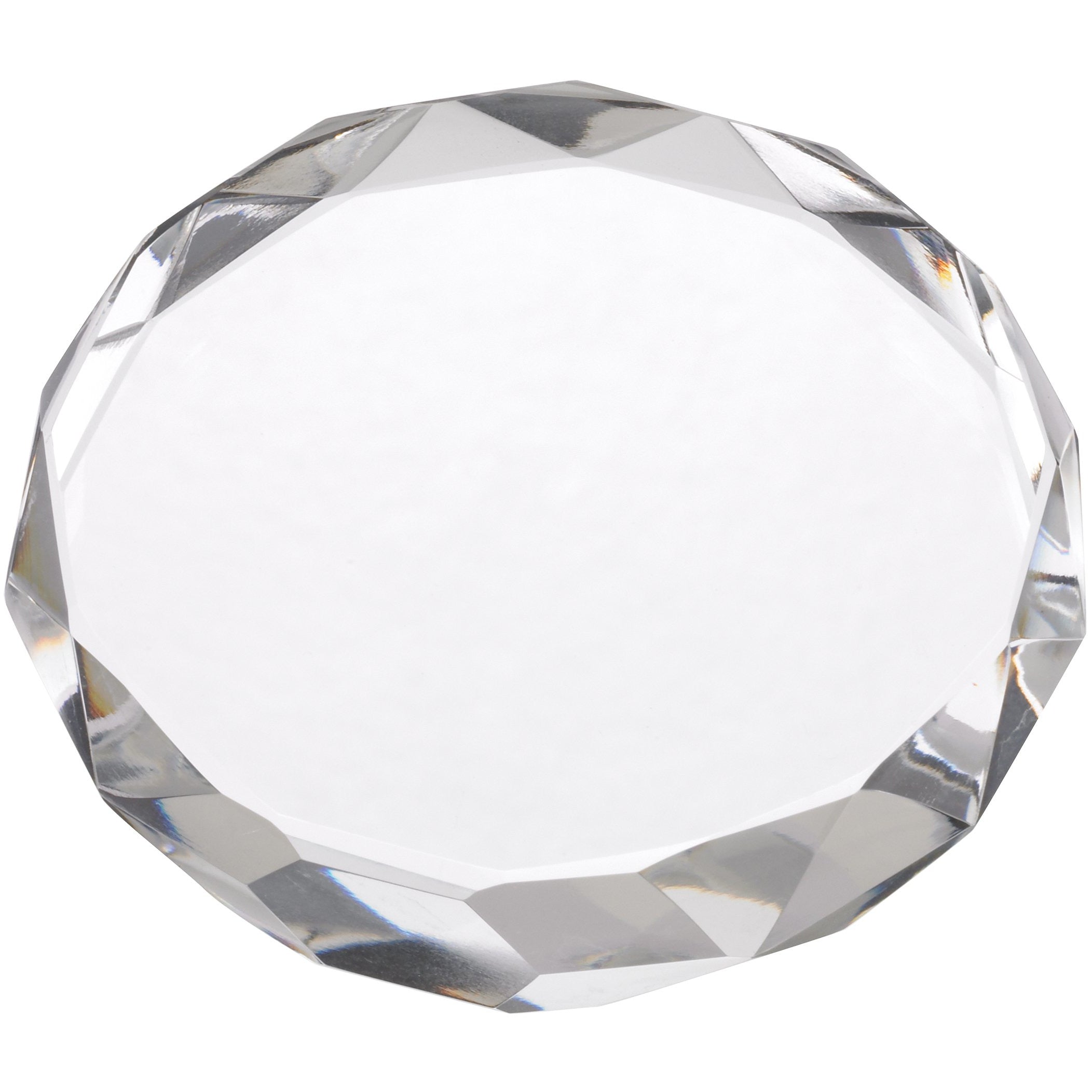 Engraved Round Glass Facet Edge Paperweight