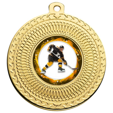 Ice Hockey Gold Swirl 50mm Medal