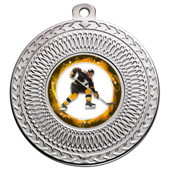 Ice Hockey Silver Swirl 50mm Medal