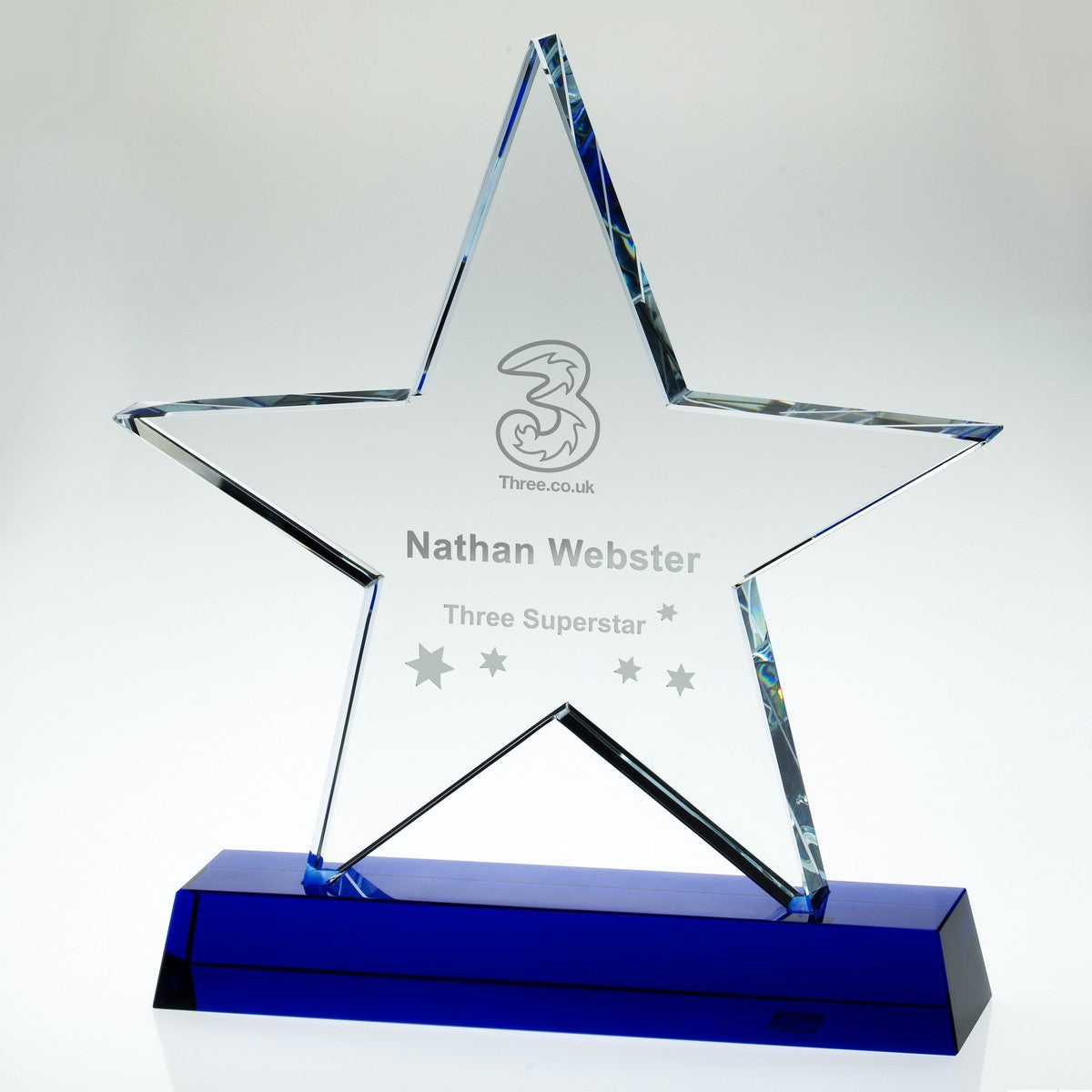 Clear Glass Star Plaque Trophy on Blue Base