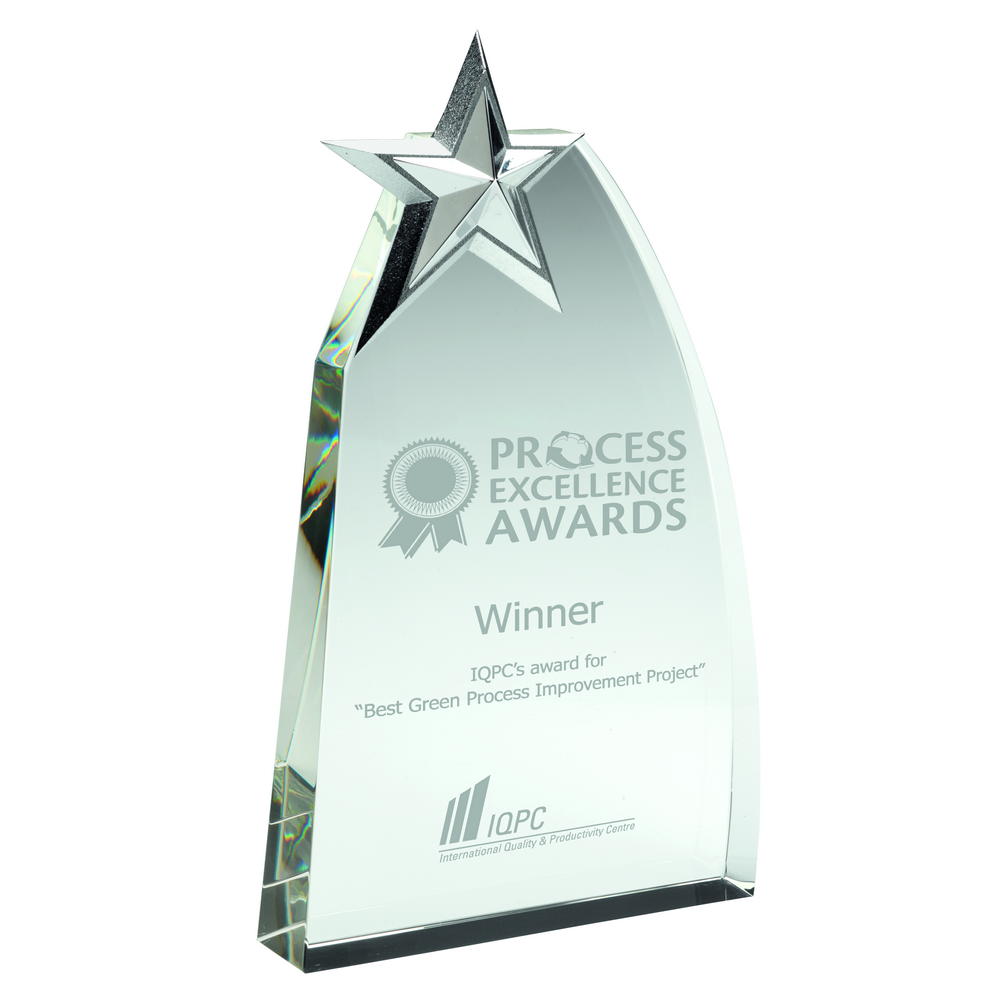 Clear Glass Wedge Award With Detailed Metal Star
