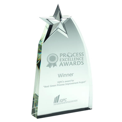 Clear Glass Wedge Award With Detailed Metal Star - 9.5in