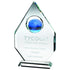 Clear Glass Award - Diamond Plaque With Blue Globe