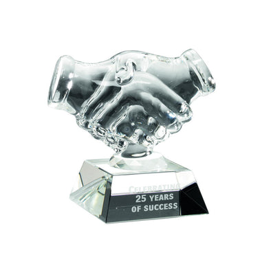 Clear Glass Award - 'handshake' On Base - 4.25in