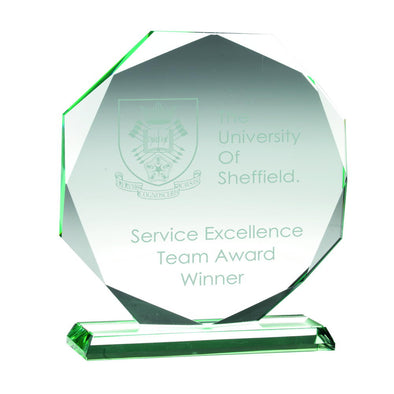 Personalised Jade Glass Award - Octagon (15mm Thick) - 6.75in