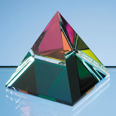 5cm Coloured Optical Crystal 4 Sided Pyramid Paperweight