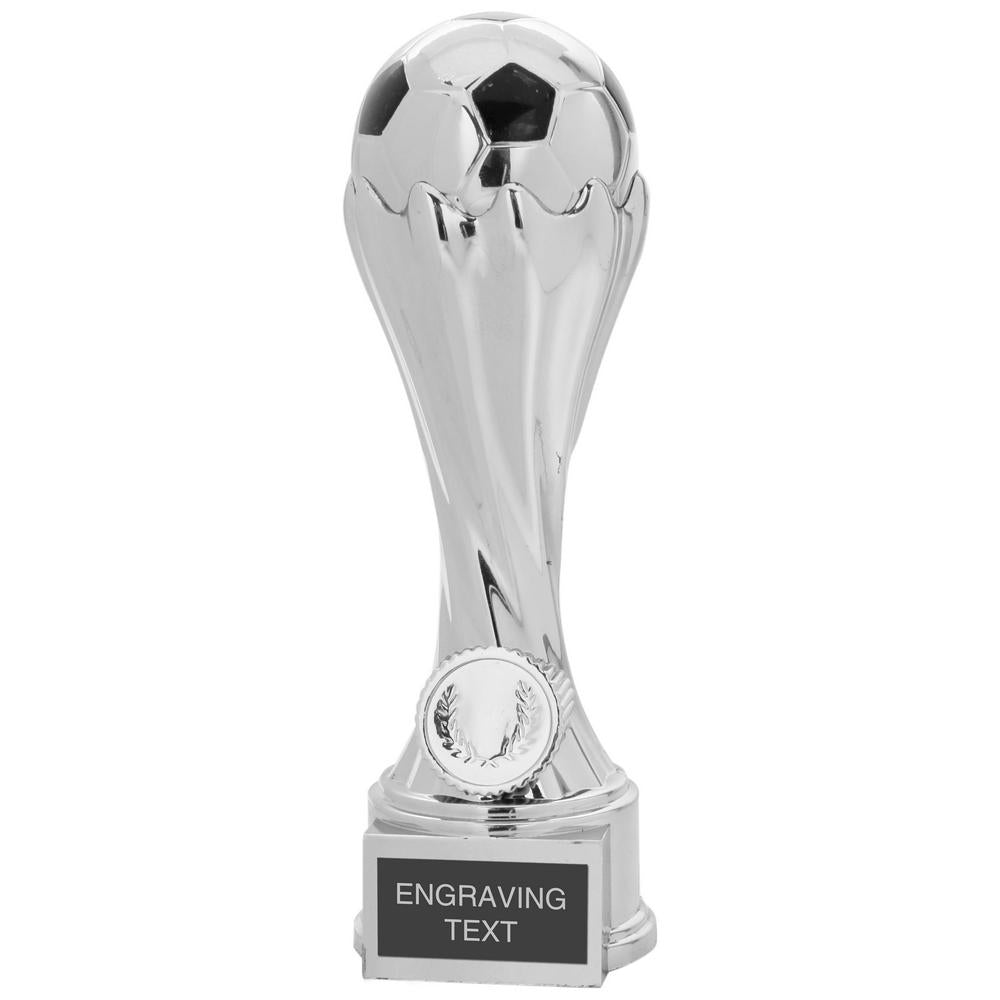 Silver/Black Football Swirl Column Trophy (1in Centre) - 6.25in