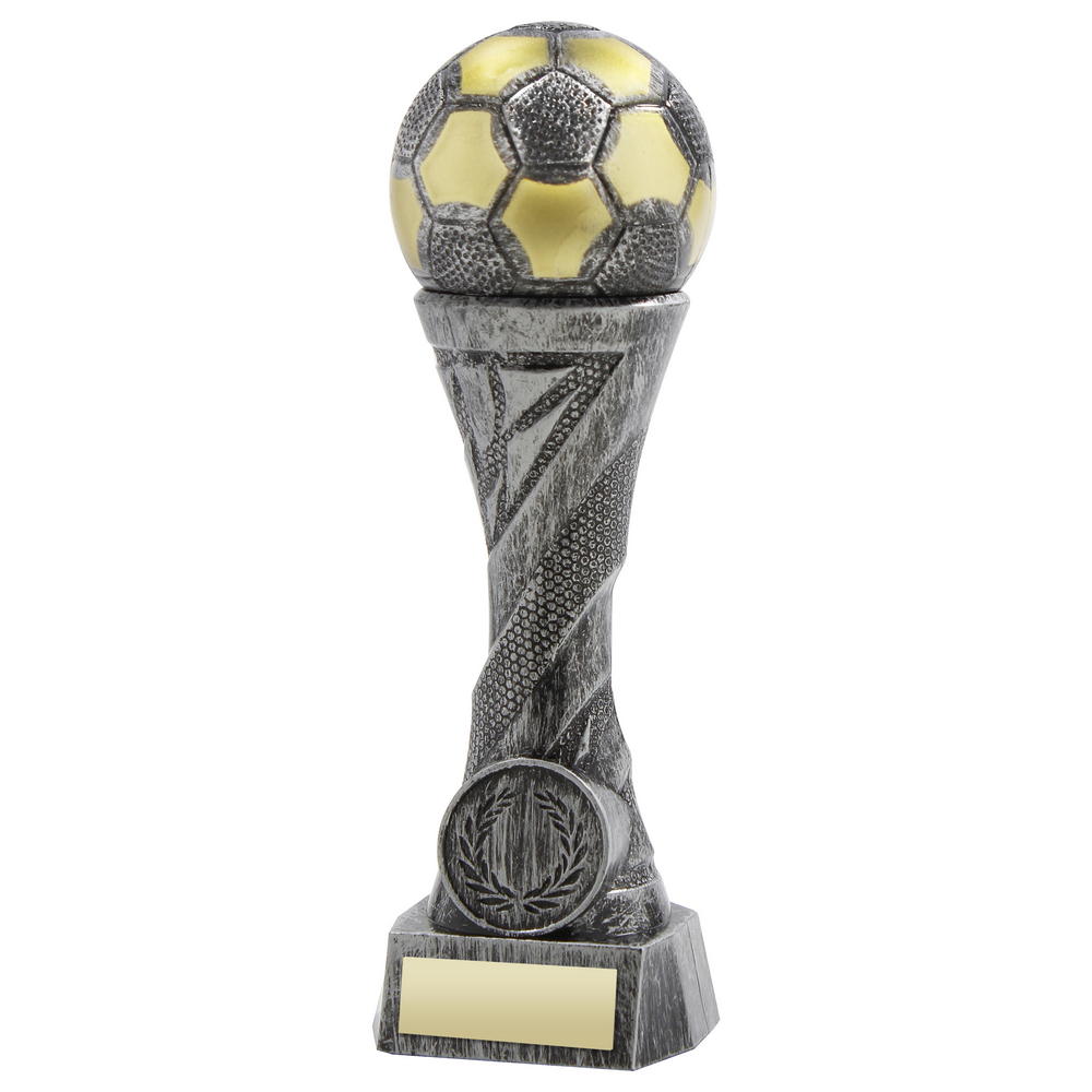 Pewter/Gold Weighted Plastic Football Column Trophy (1in Centre) - 6.25in