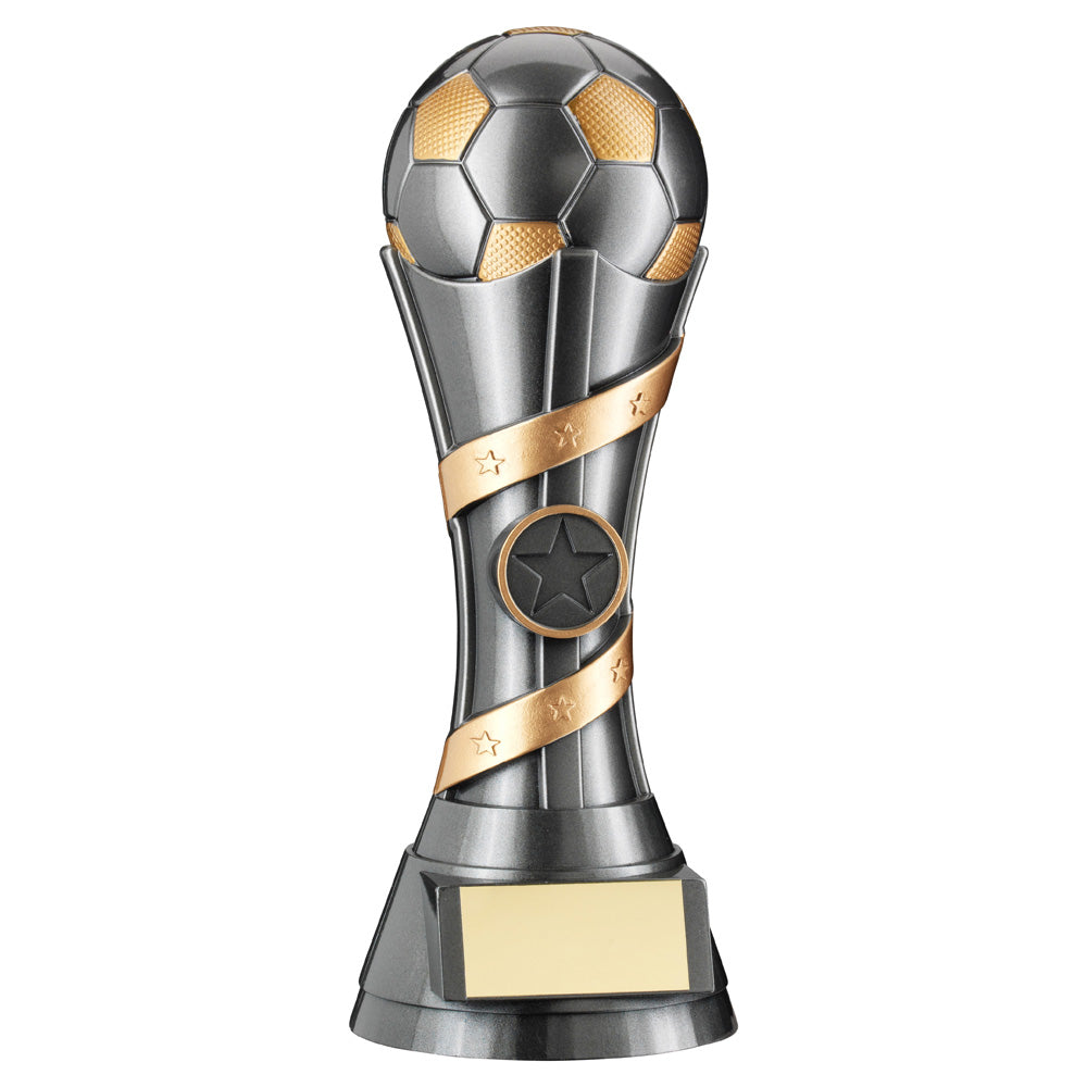 Grey/Gold Filled Plastic Football Column Trophy