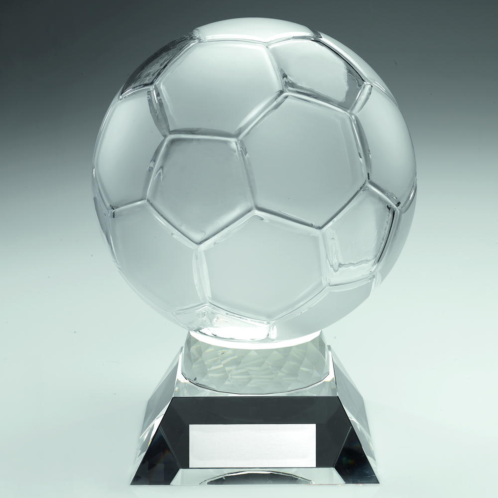 Glass Football Trophy with Silver Engraved Plaque on Base