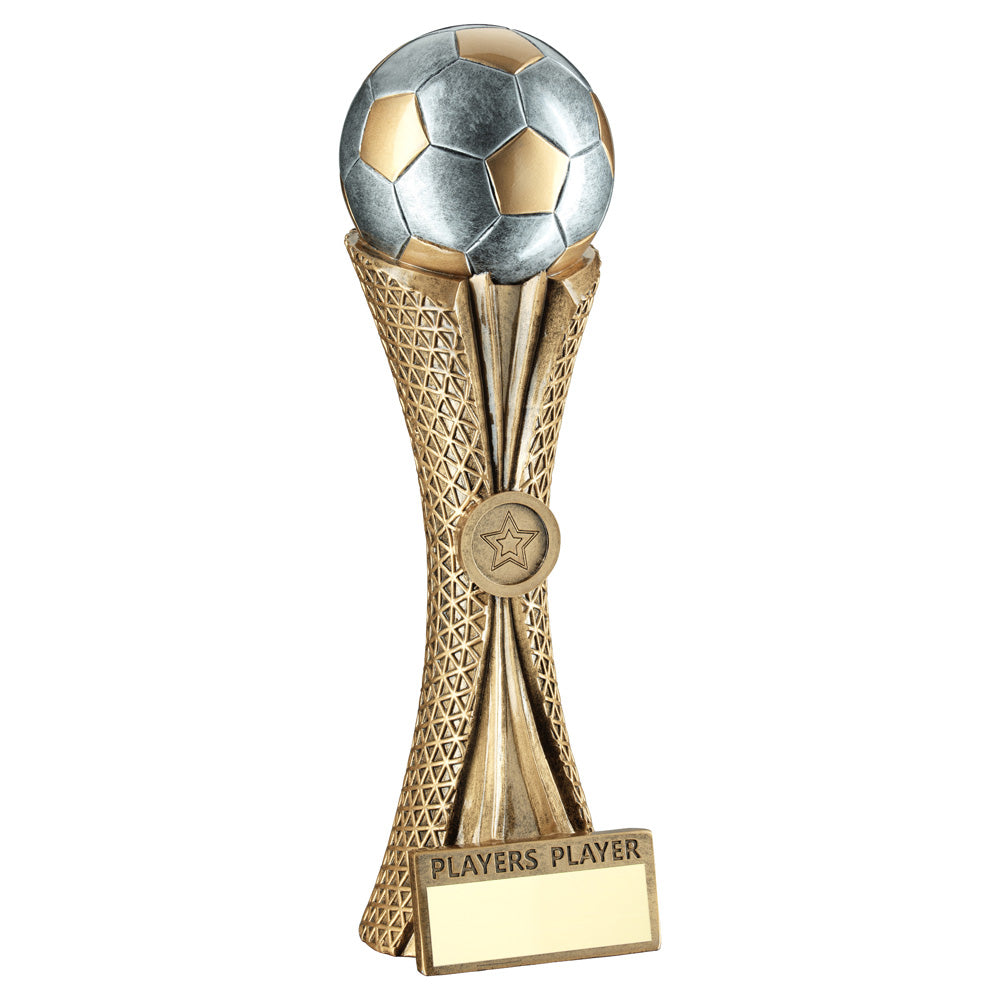 Bronze/Pewter/Gold Football On Tri-Mesh Column Trophy - Players Player