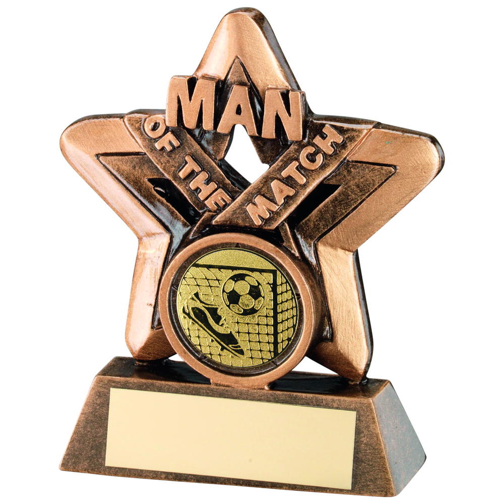 Bronze/Gold Man Of The Match Mini Star With Football Insert Trophy - 3.75in