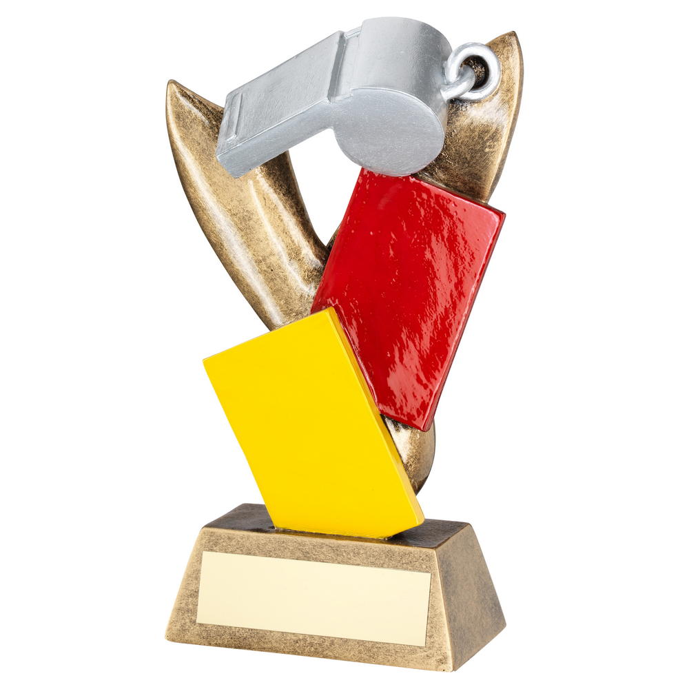 Silv/Bronze Referee Whistle With Red And Yellow Cards Trophy - 6.75in