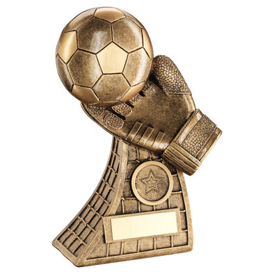 Bronze/Gold Football And Goalkeeper Glove On Net Base Trophy (1in Centre) - 7.25in