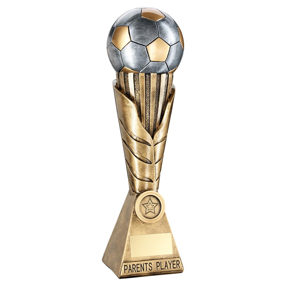 Bronze/Pewter/Gold Football On Leaf Burst Column Trophy (1in Centre) - Parents Player