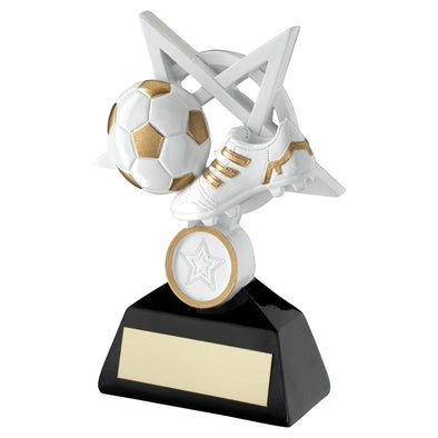 White/Gold/Black Football And Boot On 5 Point Star Trophy - 6in