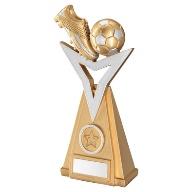 Gold/Silver Football And Boot On Tri Column Trophy - 8in