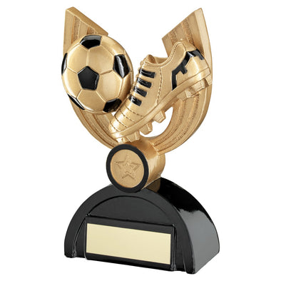 Gold/Black Football And Boot On Semi Backdrop Trophy - 5in