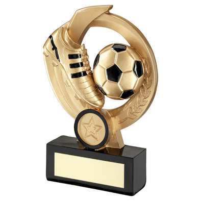 Gold/Black Football And Boot On Round Wreath Trophy - 4.5in
