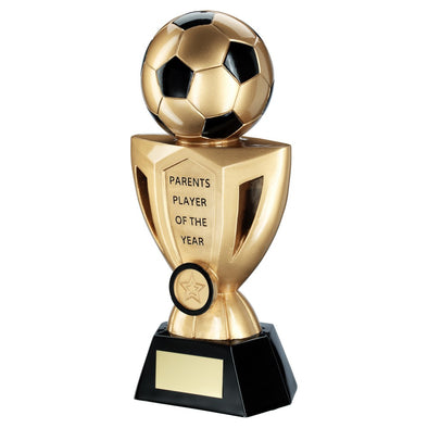 Bronze/Pewter/Gold Football On Cup Award With Plate - Parents Player 10in