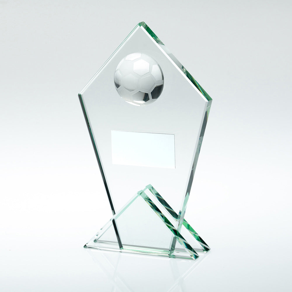 Jade Glass Pointed Plaque Award With Half Football